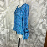 Tolani Silk Blue Snakeskin Print Cutout Mesh Sleeve Blouse Size US Medium Photo 7
