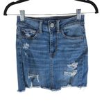American Eagle  Distressed Hi-Rise Mini Skirt Super Stretch Denim Blue Size 00 Photo 0