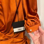 Mac Duggal  NWT pumpkin spice sexy satin puff sleeve mini ruffle dress faux wrap Photo 12