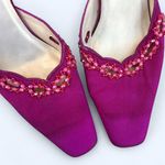 Vintage Romantic Coquette Fairy Classy Feminine Pink mules kitten heels pumps beaded pointed toe glamorous embellished leather sandals Sz 7M Purple Photo 4