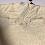 Vintage 70s Miss Joni of California Pastel Yellow Floral Appliqué Knit Dress szL Size L Photo 2