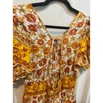 Floral Print Dress Yellow‎ Orange Smocked Waist Square Neck Boho Mini Short Yellow Size L Photo 4
