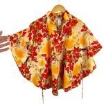 Vintage 1960s Pomare Hawaii Floral Kimono Style Batwing Sleeve Cape Top Blouse Orange Photo 6
