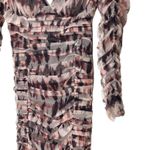 ZARA NWT Plunging VNeck Draped Tulle Ruched Long Sleeve Mini Dress in Red/Multi Photo 6