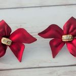 Vintage Stud Earrings Stunning Shiny Red Bow Photo 1