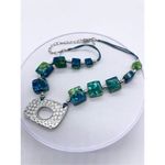 Chico's  blue and green chunky stone necklace silver medallion centerpiece Photo 1