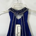 Laurence Kazar VTG  Plus‎ Size XXL Dress Royal Blue Beaded Halter Keyhole Maxi E Photo 14
