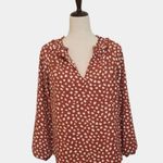 J.Crew  Women Blouse xs Brown White Print Long Sleeve V Neck Casual Ruffle Photo 0