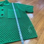 ZARA Green Open Knit Short Sleeve Colloared Popover Top Polo Shirt Sz Large Photo 7