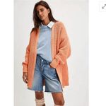 Free People  Peach Orange Nightingale Chunky Long Cardigan Sweater Small NWOT Photo 7