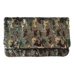 BCBGMAXAZRIA  Sequin Camo Foldover Clutch Wallet Green Gold Brown Black Large NYE Photo 2
