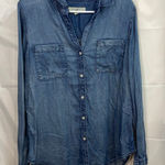 Thread & Supply women's blue denim lightweight medium wash button pocket shirt L Size L Photo 0