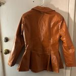 Pressed Brown Zip Up Peplum PU Jacket Swing Coat XL Boho Indie Rocker Glam Retro Photo 5