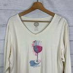 Life is Good Womens size XL Glass Half Full Wine Long Sleeve V Neck Cream TShirt Photo 2