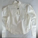 Anthropologie NWT  long seamed sleeve mock neck rounded shoulder white blouse S Photo 3