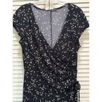 Jones Wear Dress Black/Tan Geo Wrap Front Tie Gathered Dress Size 12 Cap Sleeve Photo 1