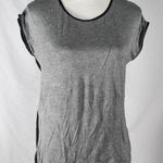 Pink Rose Gray Front with Black Chiffon Tuxedo Tail High-Low Blouse Size Medium Photo 0