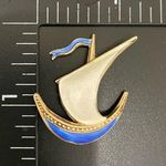 intage Ivar T Holth Norway 925 Sterling Silver Guilloche Enamel Sail Boat Brooch Blue Photo 9