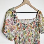 Anthropologie  Aurelia Smocked Top Floral Cream Size M Balloon Sleeve Ruching Photo 4
