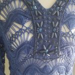 Chico's  Blue Crochet Knit Beaded V-Neck Sweater Top Womens Size 1 Photo 2