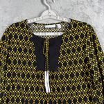 Susan Graver  Blouse M Geometric‎ Tie Neck Long Sleeve Black Yellow Top Photo 3