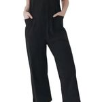 Pact Cool Stretch Lounge Jumpsuit Organic Cotton Cropped Wide Leg Black Medium Photo 0