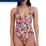 BCBG Paris Women's Floral Print Resort Adjustable Keyhole One Piece Swim Sz S Black Photo 9