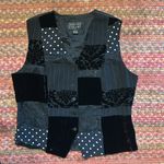 VTG SPENCER JEREMY BLACK PATCHWORK BUTTON UP VEST BLOUSE SLEEVELESS SILK Photo 4
