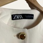ZARA Cream Collarless Button Front Single Breasted Blazer Jacket Size L Photo 2