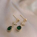 18K Gold Plated Teardrop Shape Green Emerald Dangle Drop Earrings for Women Photo 2