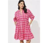 Torrid Pink Plaid Voile Mandarin Collar Button Up Shirt Dress Size 1X Pockets Photo 2