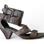 Preview International  Brown Leather Buckle Strappy Kitten‎ Heel Sandals 5.5 Photo 0