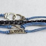 Source Unknown Retro Chic Protect Serve Love Blue/Black Leather Statement 7 Inch Bracelet Photo 0