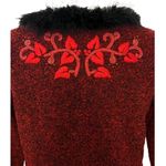 BEREK Vintage Button Down Faux Fur Trim Red Beaded Sweater Size S Photo 5