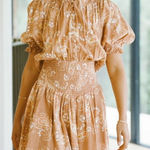 Sabo Skirt  Mini Dress Large Orange Floral Puff Sleeve Smocked Waist Boho‎ Summer Photo 0