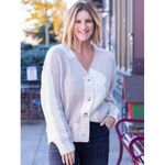 Pinch Morgan Colorblock Cardigan Womens Small/Medium Cream Beige Buttons Casual Tan Photo 2