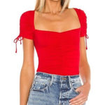 Lovers + Friends  Jupiter Bodysuit Ruched Bow Red XS Coquette Holiday Chic NWT Photo 0