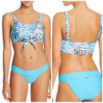 PilyQ Small Blue, Pink Tropical Knotted Crop Bikini Top Swim Photo 1