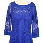 Sue Wong Ribbon Trim Illusion Bodice Dress Satin Lined Cobalt Blue Sz Medium 10 Photo 3