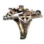 Antique Adjustable Fleur de Lis Gripoix Glass Onyx Large Georgian/Victorian Ring Brown Photo 14