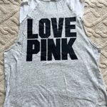 PINK - Victoria's Secret Women’s Cut Off Workout Tank - Gray & White Sleeveless Top, Size M Photo 4