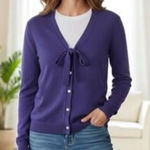 Lands' End Purple cardigan sweater top shirt tie button up woman’s 1X Photo 0