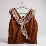 Brown Sleeveless‎ Embroidered Top With Lace Detail & Tie Back Size 2X White Size M Photo 1