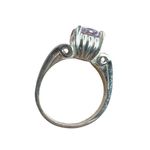 Cushion Cut Light Purple Prong Set Faux Amethyst Ridged Band Ring Photo 11