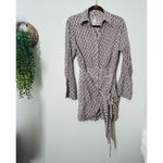 Free People NEW  Rillo Beach Summer Shirtdress Tie Front Extra Small Brown Cream Photo 9