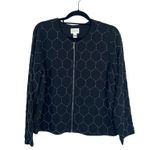 Chico's Beaded Bomber Jacket Black Zipper Hexagon Rhinestones Size 1 Women's 8 Photo 1