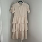ZARA  Cream Tiered Ruffle Short Sleeve Midi Dress 100% Cotton Size Large Photo 1