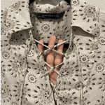 ZARA  White Grey Bandana Print Lace Up Neckline Long Sleeve Blouse Photo 3