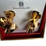 House of Harlow  1960 Gold Tone Ribbon Stud Earrings Nickel-Free New In Box Photo 2