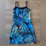 I.N. San Francisco Vintage Y2K Tropical Blue Leaf Print Spaghetti Strap Mini Dress USA Made Size M Photo 4